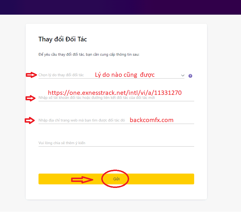 hướng dẫn backcom exness bằng mail yêu cầu